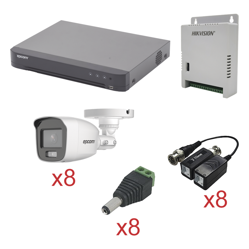 [KEVTX8T8BG/A] KIT TurboHD con Audio 1080p / DVR 8 Canales / 8 Cámaras Bala (exterior 2.8 mm) / Transceptores / Conectores / Fuente de Poder / AUDIO POR COAXITRON