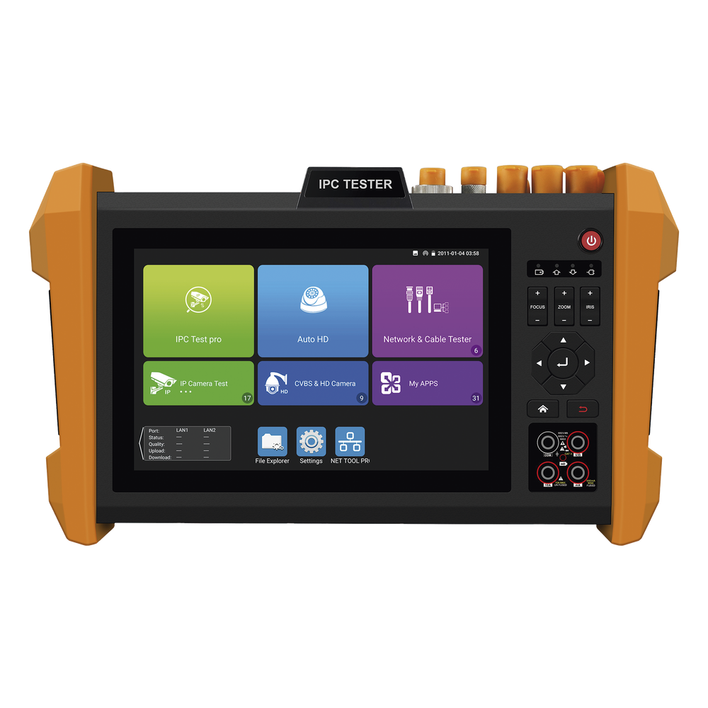 Tester Profesional Multifunción | Pantalla Táctil 7" | Láser Integrado | Cámara Integrada | Prueba IP / HD Coaxial | 4K / 8K | H.265 / H.265 | ONVIF | WiFi | Analizador de Cable | Medidor de Potencia Óptica y Red | TDR |