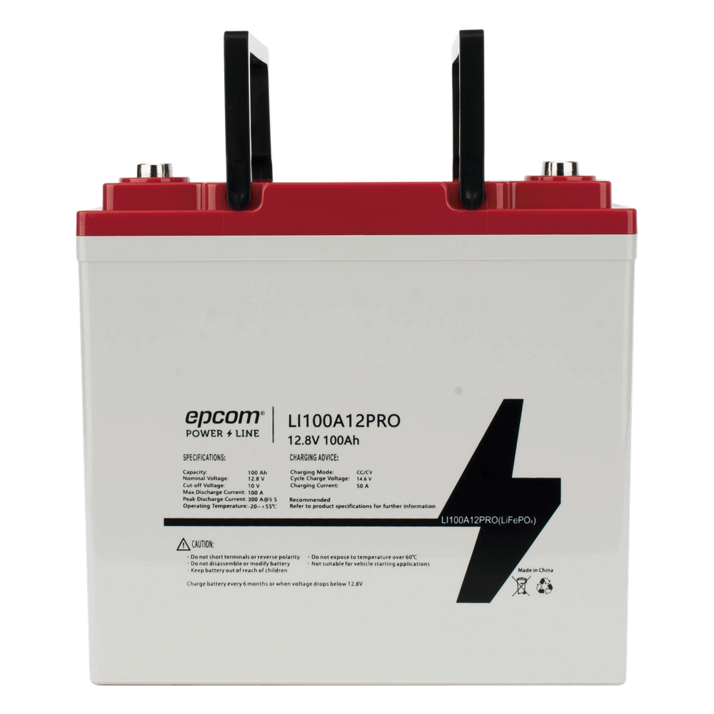 [LI100A12PRO] Batería de Litio LiFePO4 Ciclo Profundo / 12.8 Vcc / 100 Ah / Válvula de Alivio / Descarga Máxima 100 A / Solar y Marina