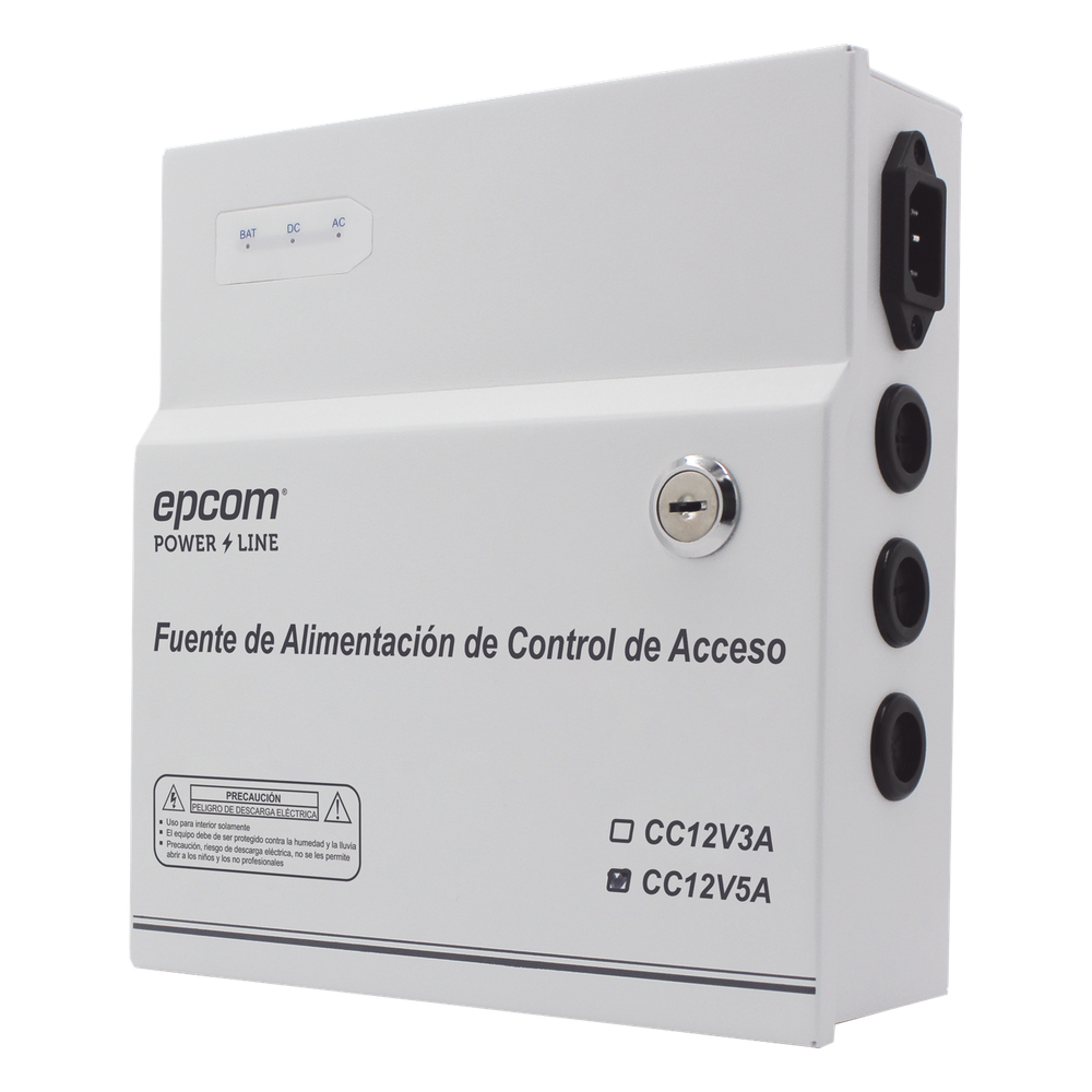 [AC-PS-T12-05] Fuente de Poder / 1 Salida 11-15 Vcc / 5 A / Temporizador Integrado / Con Capacidad de Batería de Respaldo / Requiere Batería / Aplicaciones en sistemas de control de Acceso