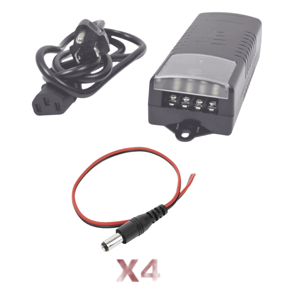Kit con fuente EPCOM con salida de 12 Vcc a 5 Amper 4 salidas