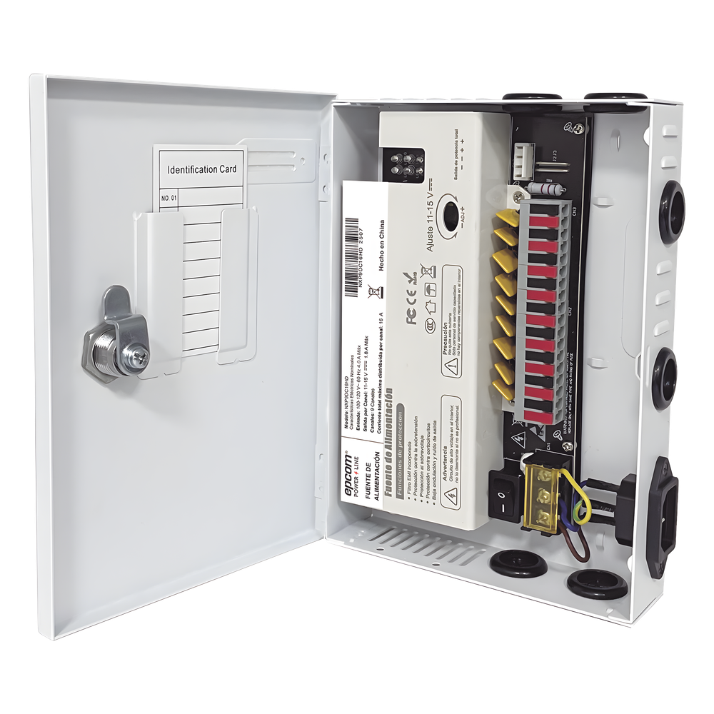 Fuente | 11-15 V | 9 canales | 16 A | Compatible con cámaras 4K | Alta tecnología en seguridad | Doble ventilador | Hasta 1.8 Amperes por Salida | Filtro de ruido por canal | Diseño de alta gama