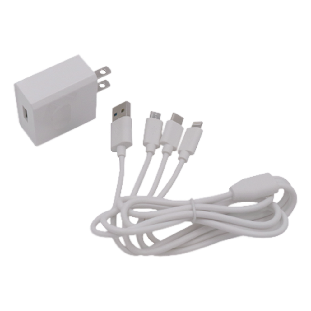Cargador de pared USB de 5 Vcc 2A / Multi-puertos / USB-con Micro USB / Tipo con Lightning (iPhone) / Extensión de cable 1.2 metros