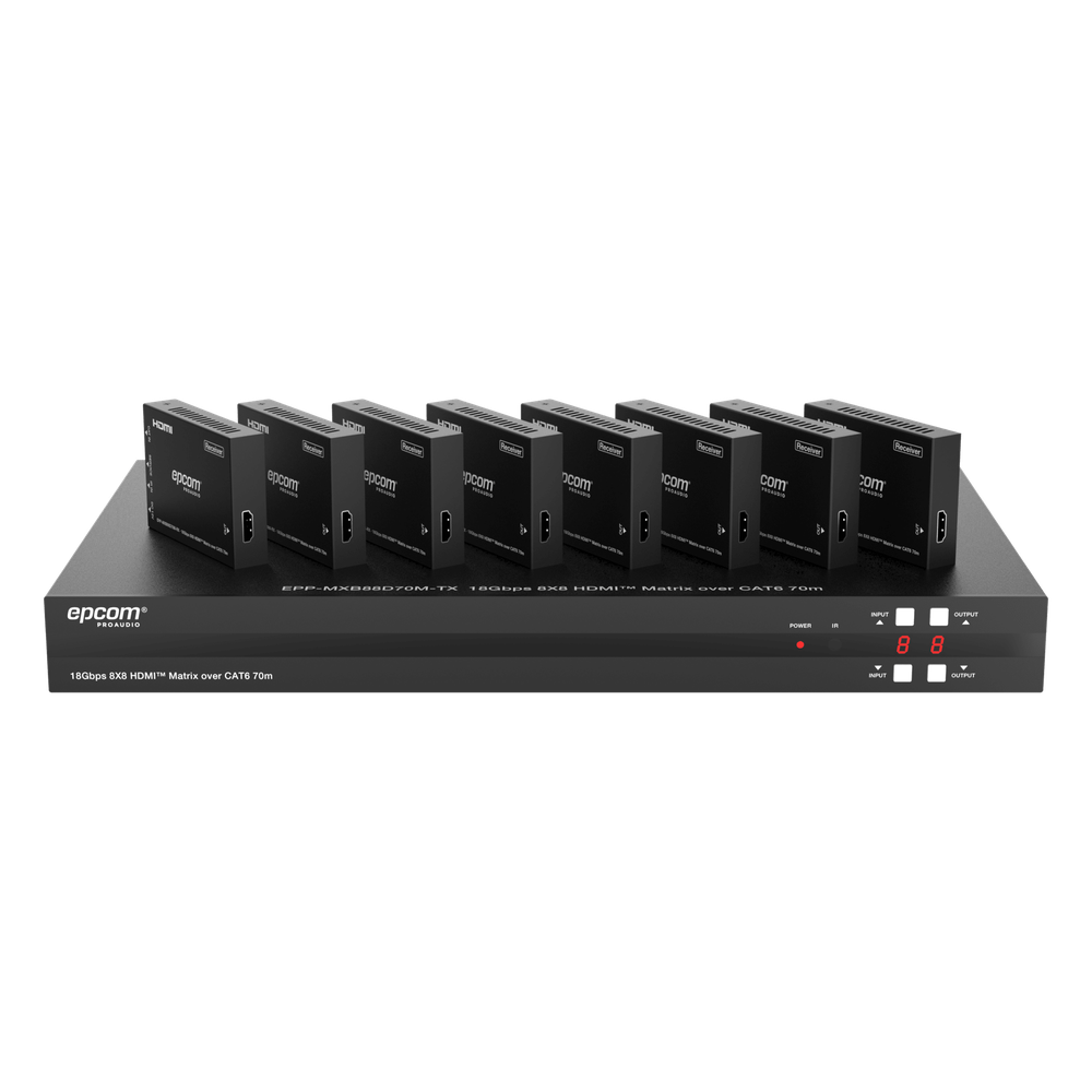Matriz HDMI 8x8 4K, 70 m, 8 Salidas