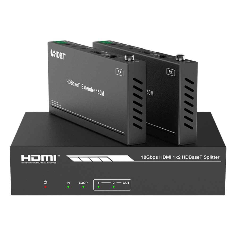 Splitter mas Extensor de Video | 1x2 | ProAV | HDBaseT™ | 120m en 4K@60Hz | 150m en 1080p@60Hz | Cat6 / 6a / 7 | Gestión Avanzada EDID | Control IR y RS232 | PoC | Salida de Audio