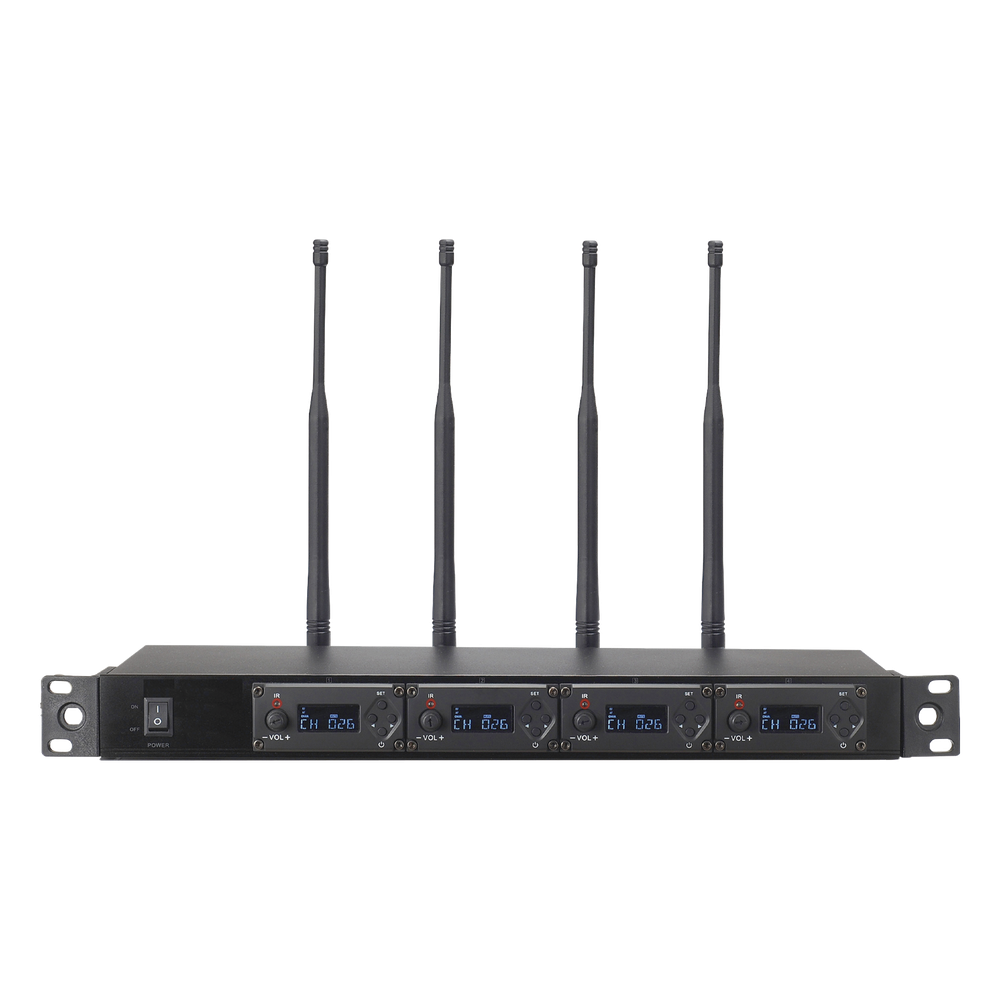 Receptor UHF para 4 micrófonos inalámbricos