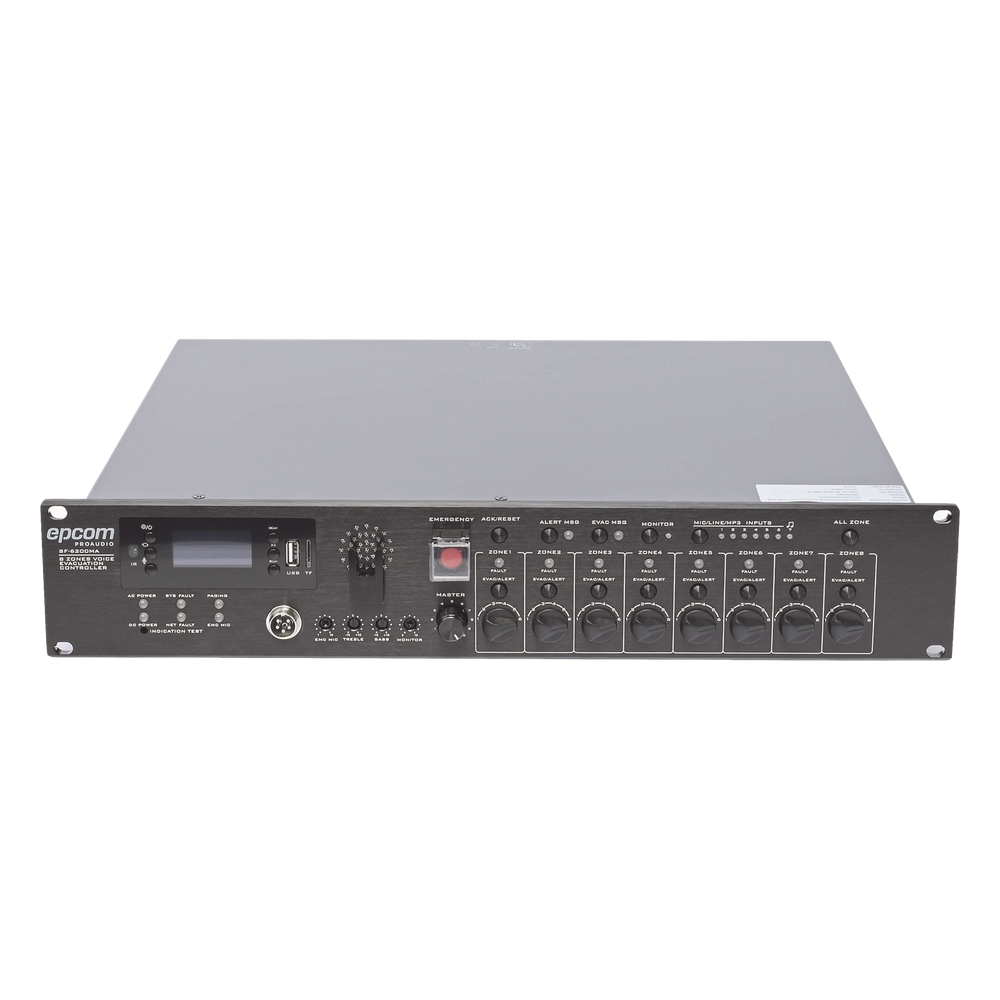 [SF-6200MA] Controlador de Evacuación Por Voz | 500 W | 8 Zonas independientes | 4 entradas de audio y 2 entradas de micrófono