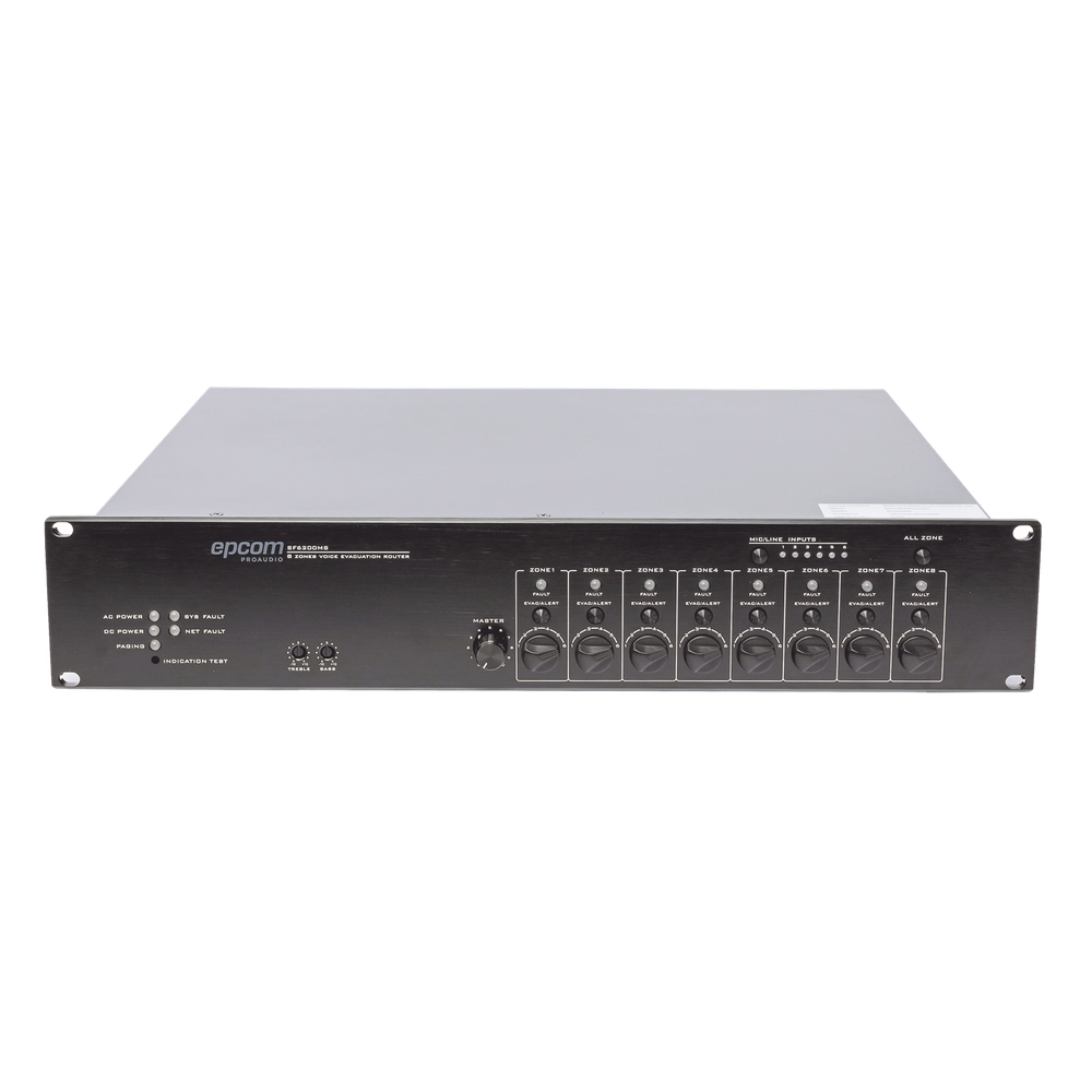 [SF-6200MS] Controlador de Extensión de Evacuación de Voz | 8 Zonas | 500W | Soporta Máx. 19 SF6200MS en Cascada