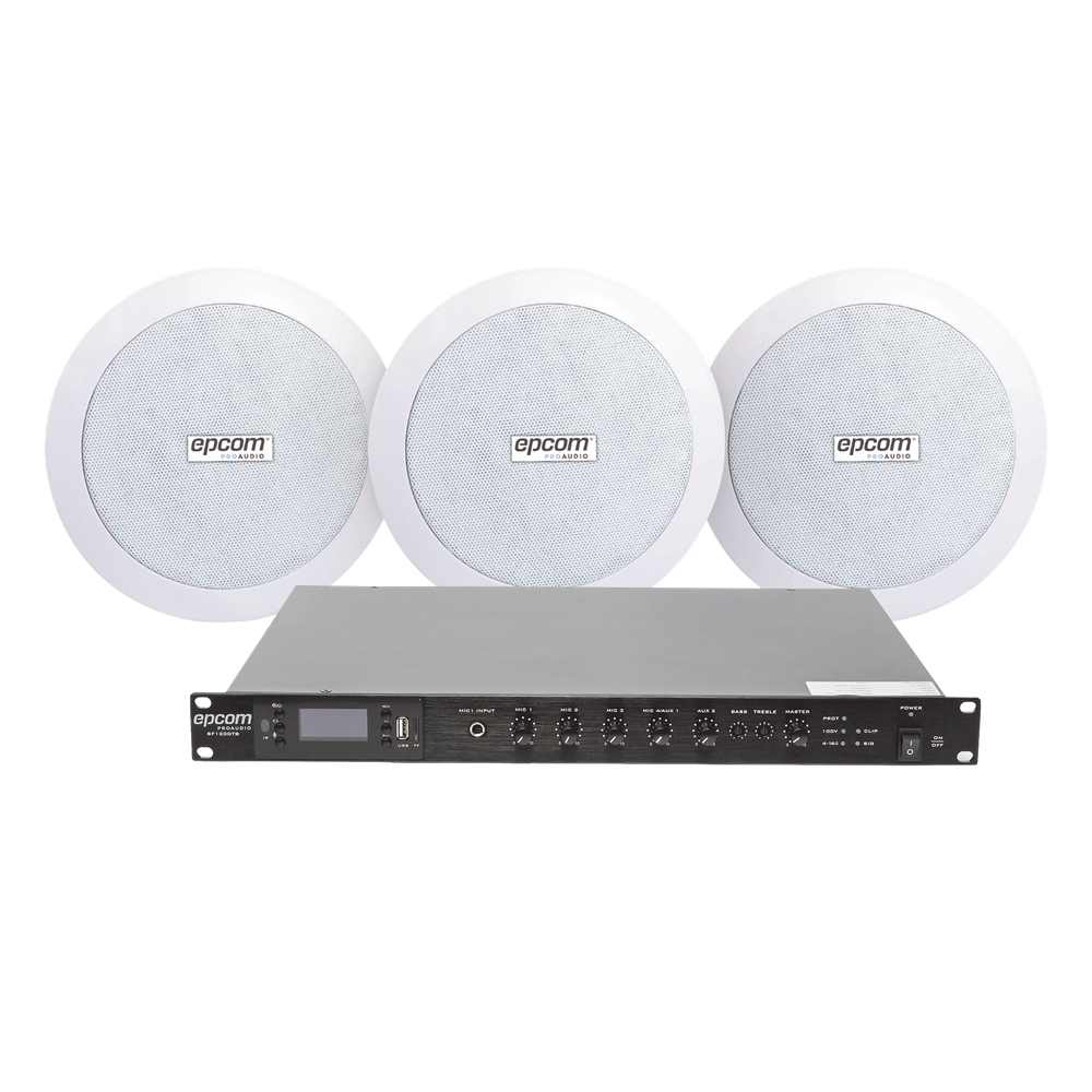 [SF120DTB/3CS] KIT de Amplificador de 120W para Rack SF120DTB | 3 Altavoces de Plafón de 5.5in SF-206P | 3.75 - 30W | Sistema 70 / 100V