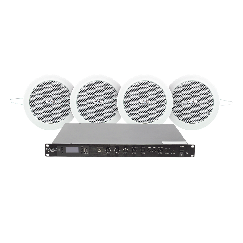 [SF120DTB/4CS] KIT de Amplificador de 120W para Rack | 4 Altavoces de Plafón de 4in | 3 - 6W | Sistema 70 / 100V