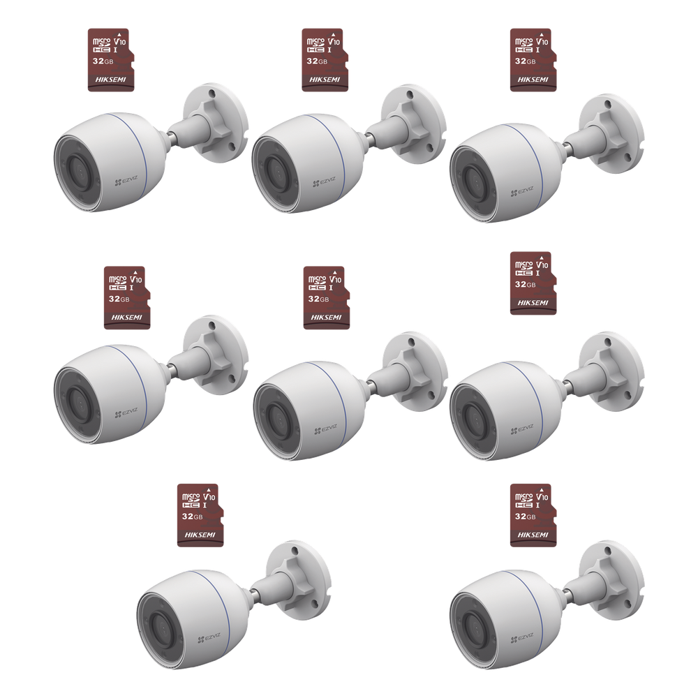 [CS-H3C/KM8] Kit de cámaras WiFi, Incluye 8 Piezas CS-H3C y 8 Piezas HS-TF-E1 / 32G / Detección de Movimiento