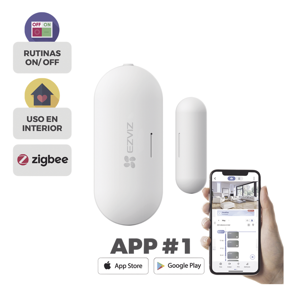 Contacto Magnético inalámbrico / Para Hub CS-A3 / Compatible con Kit de Alarmas EZVIZ CS-B1 / Uso en Interior / Protocolo Zigbee