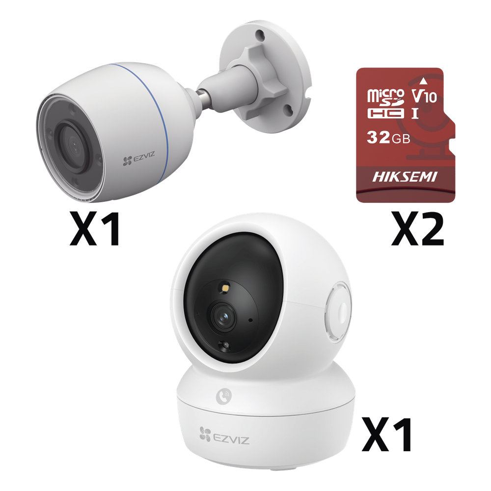 [CSH6C/5MP/H3C/KM2] Kit de cámaras WiFi / Incluye 1 pieza CS / H6C / 5MP Para Uso en Interior / 1 pieza CS-H3C Para Uso en Exterior / 1 PZA Micro SD HS-TF-E1 / 32G / Detección de Movimiento / Notificaciones Instantáneas