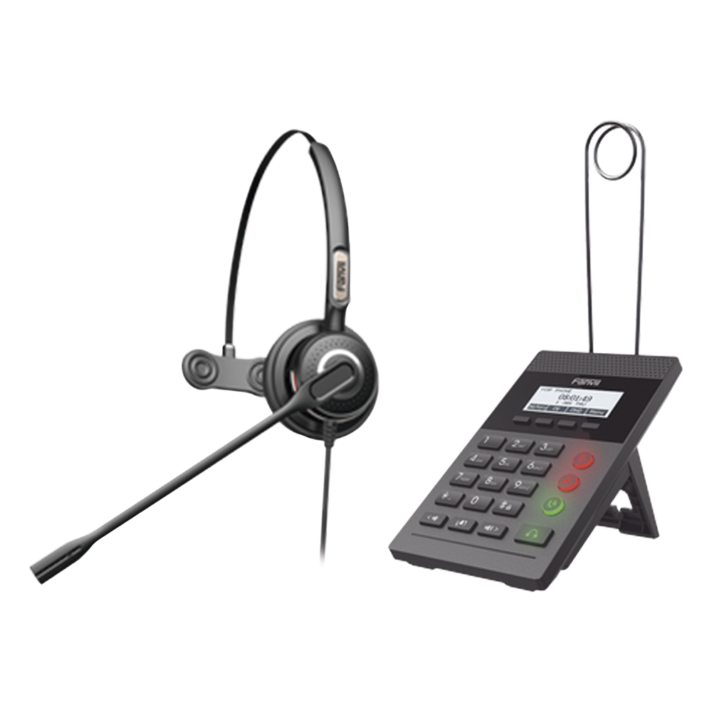Kit Fanvil para Call Center incluye teléfono IP X2CP Y diadema HT201 y fuente de alimentación