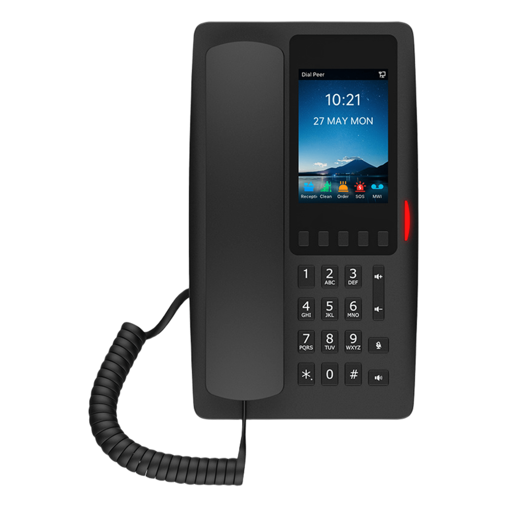 [H6WB] Teléfono IP Hotelero Wi-Fi 6 / Pantalla IPS 3.5" 320x480 / 2 Líneas SIP / 5 Teclas Programables / Puerto USB-A / PoE 802.3af / Audio HD / Diseño Negro