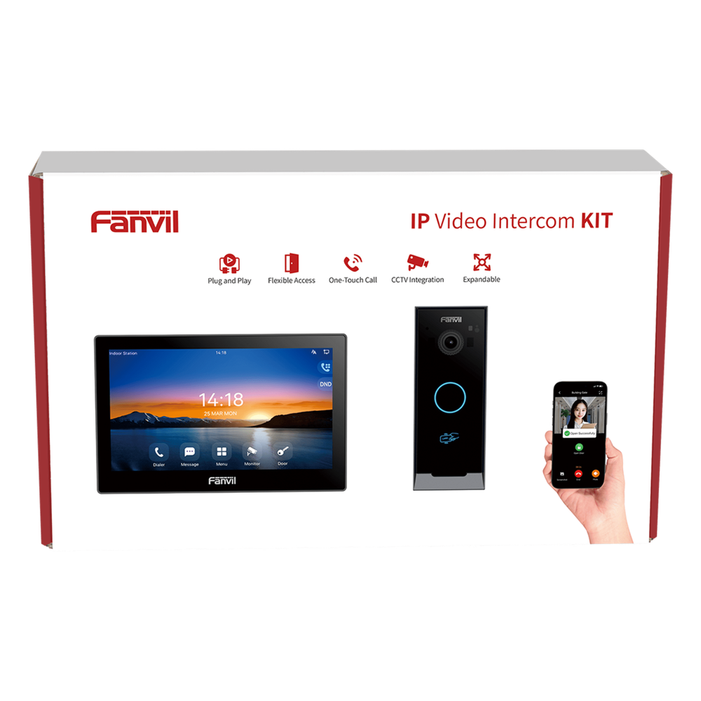 [VIK-01] Kit Videoportero IP / Estación Interior i504W + Frente de Calle i60 / Pantalla Táctil 7" HD / Videollamadas H.264 / H.265 / Wi-Fi Dual Band / PoE / App Fanvil Link / ONVIF / 10,000 Tarjetas RFID