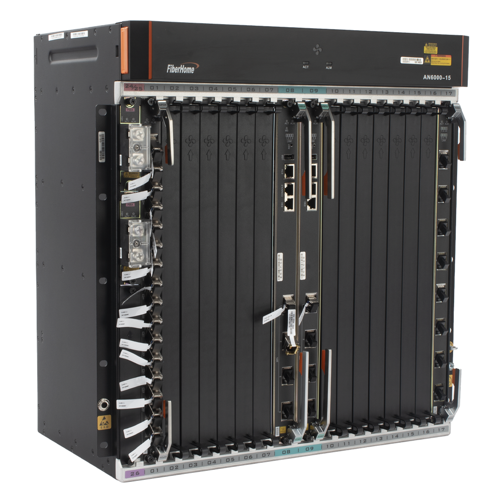 [AN6000-15] OLT Carrier Class Modular GPON, 14 Ranuras de Servicio, Incluye 1 Tarjeta de Servicio, Doble fuente -48Vcc, 11 UR, Gestión por UNM2000, CLI, Incluye Instalación de software UNM2000, (Interoperabilidad con ONUs de Terceros sin Costo)