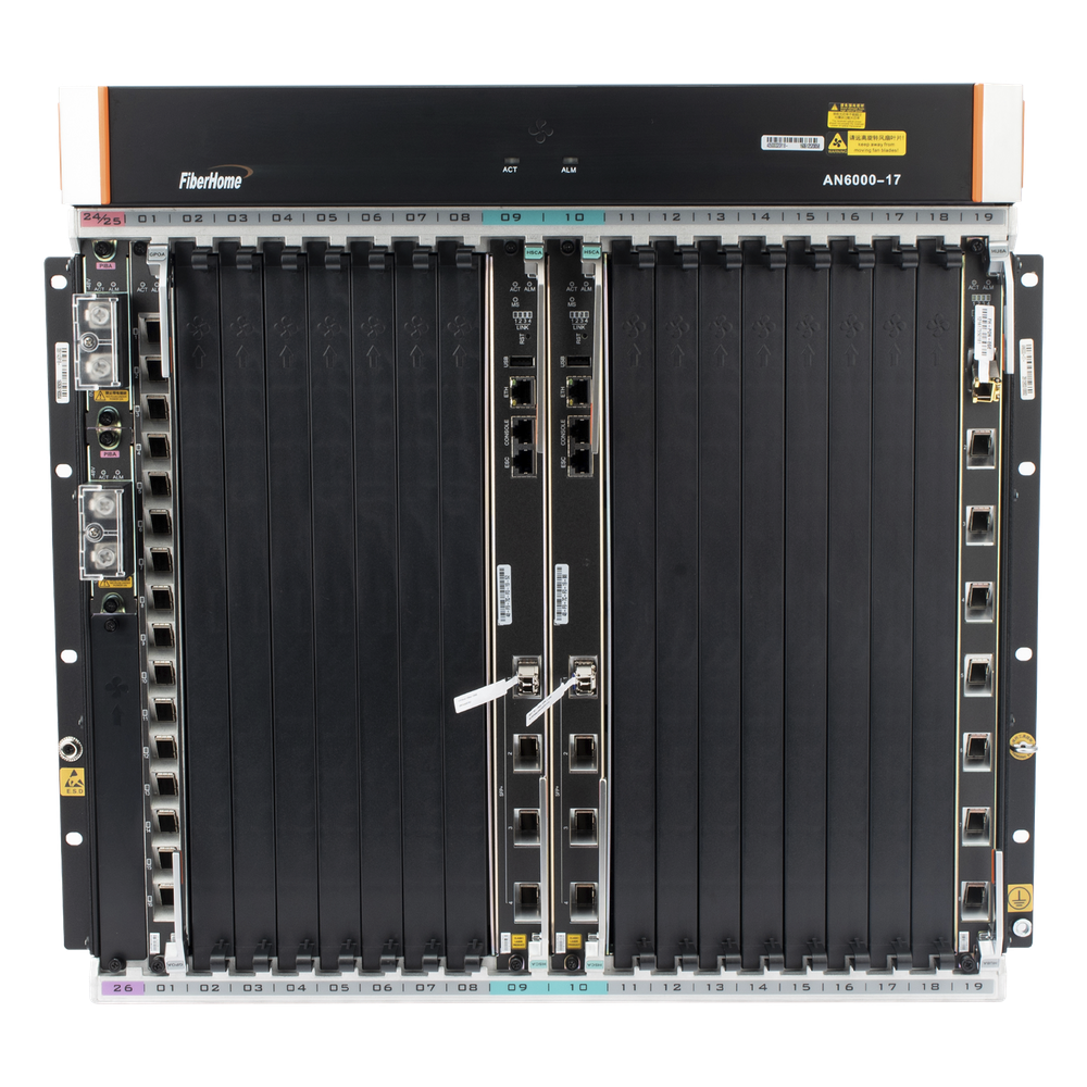 [AN6000-17] OLT Carrier Class Modular GPON, 16 Ranuras de Servicio, Incluye 1 Tarjeta de Servicio, crecimiento hasta 256 puertos GPON o 128 XGPON, Gestión por UNM2000, CLI, (Incluye Instalación de Software UNM2000)