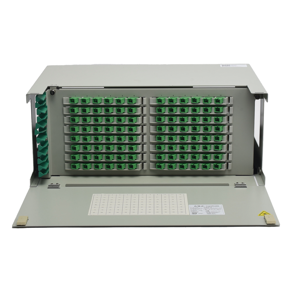 Distribuidor de Fibra Óptica para 96 Empalmes, con 96 Acopladores SC / APC y 96 Pigtails, 19, 4 UR