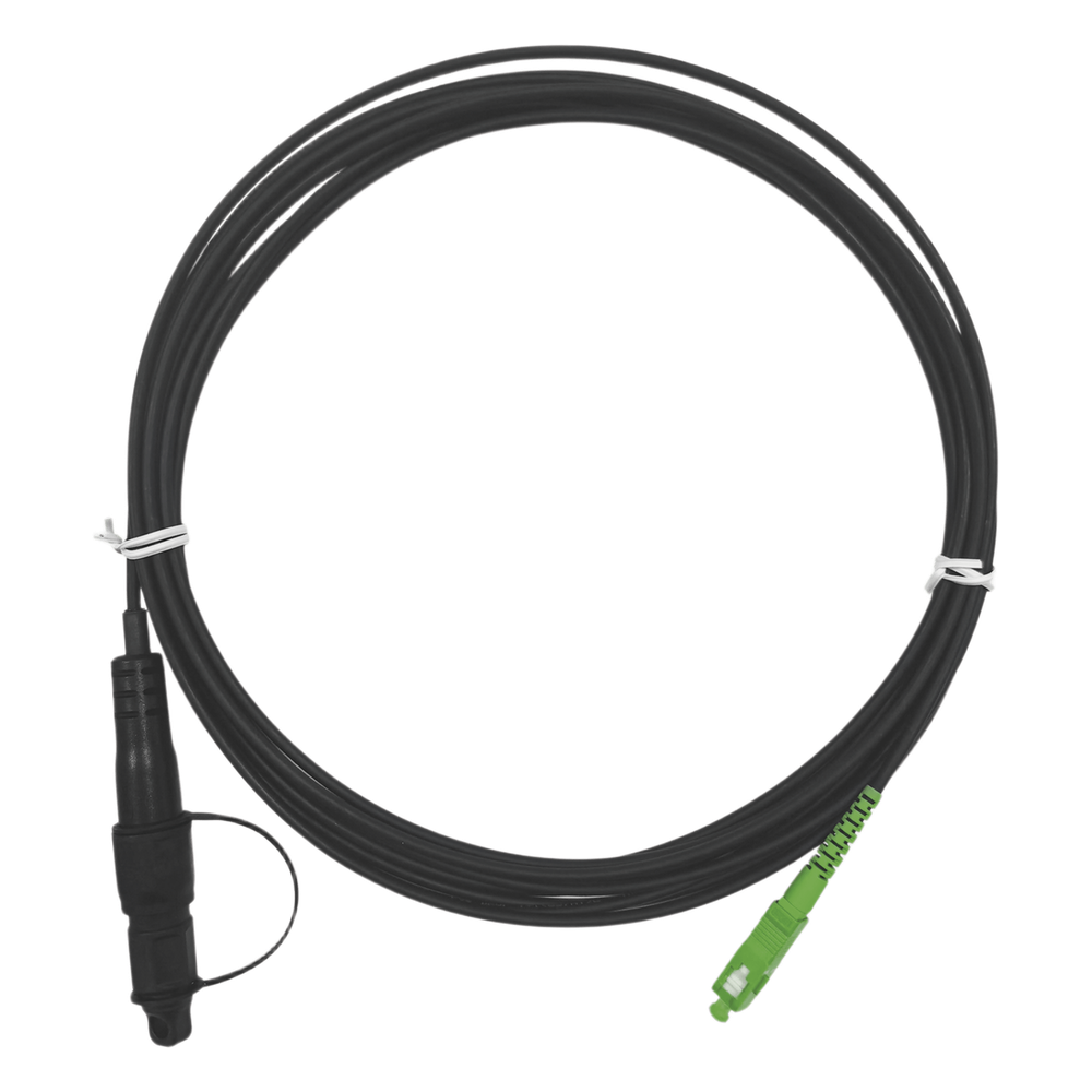 Jumper de Fibra Óptica, Conector SC / APC - Conexión a Caja FDP460, Redondo, 5 Metros (16.40 Pies), Forro 3 mm, G657A2, Negro