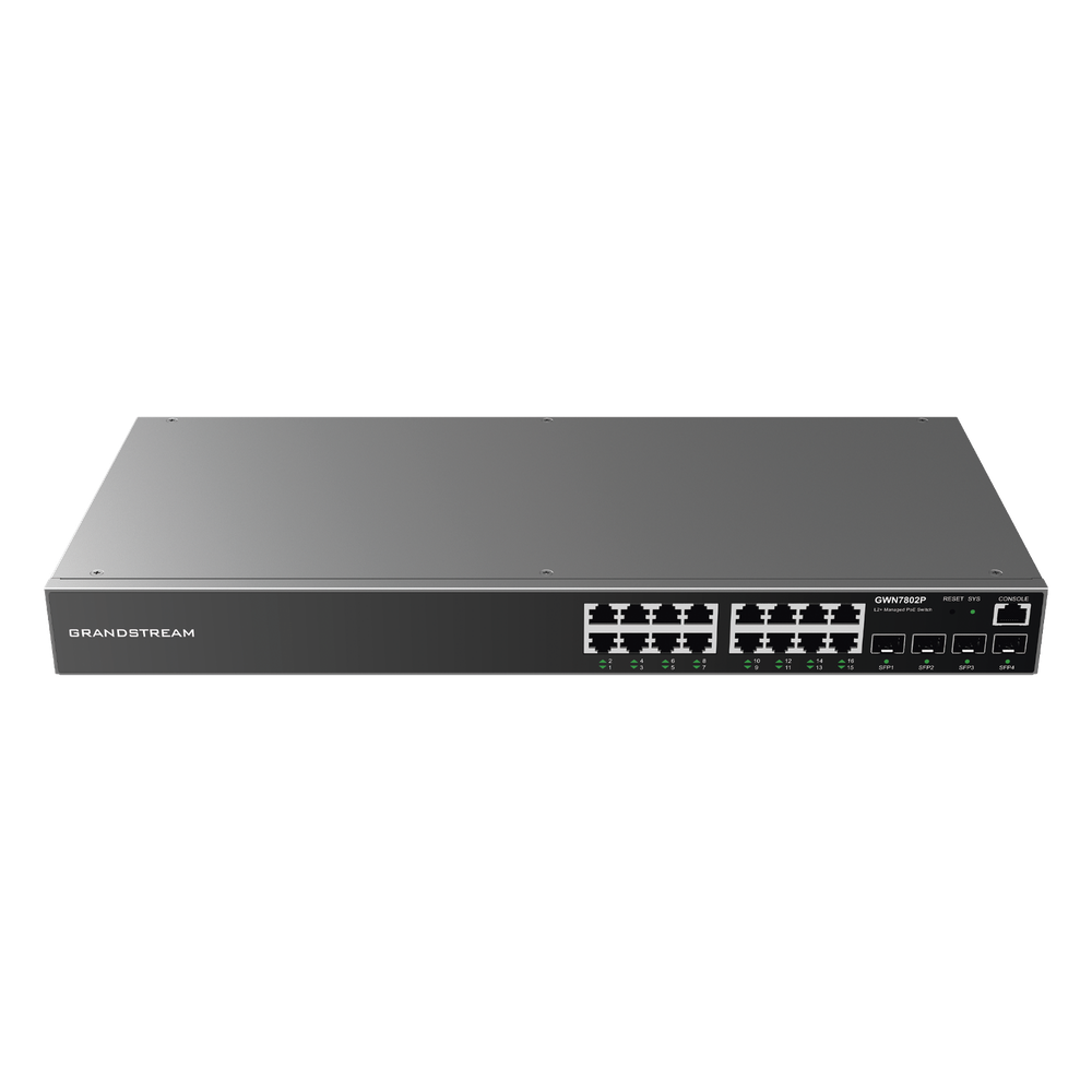 Switch Gigabit PoE+ Administrable / 16 puertos 10 / 100 / 1000 Mbps + 4 Puertos SFP Uplink / Hasta 240W / Compatible con GWN Cloud