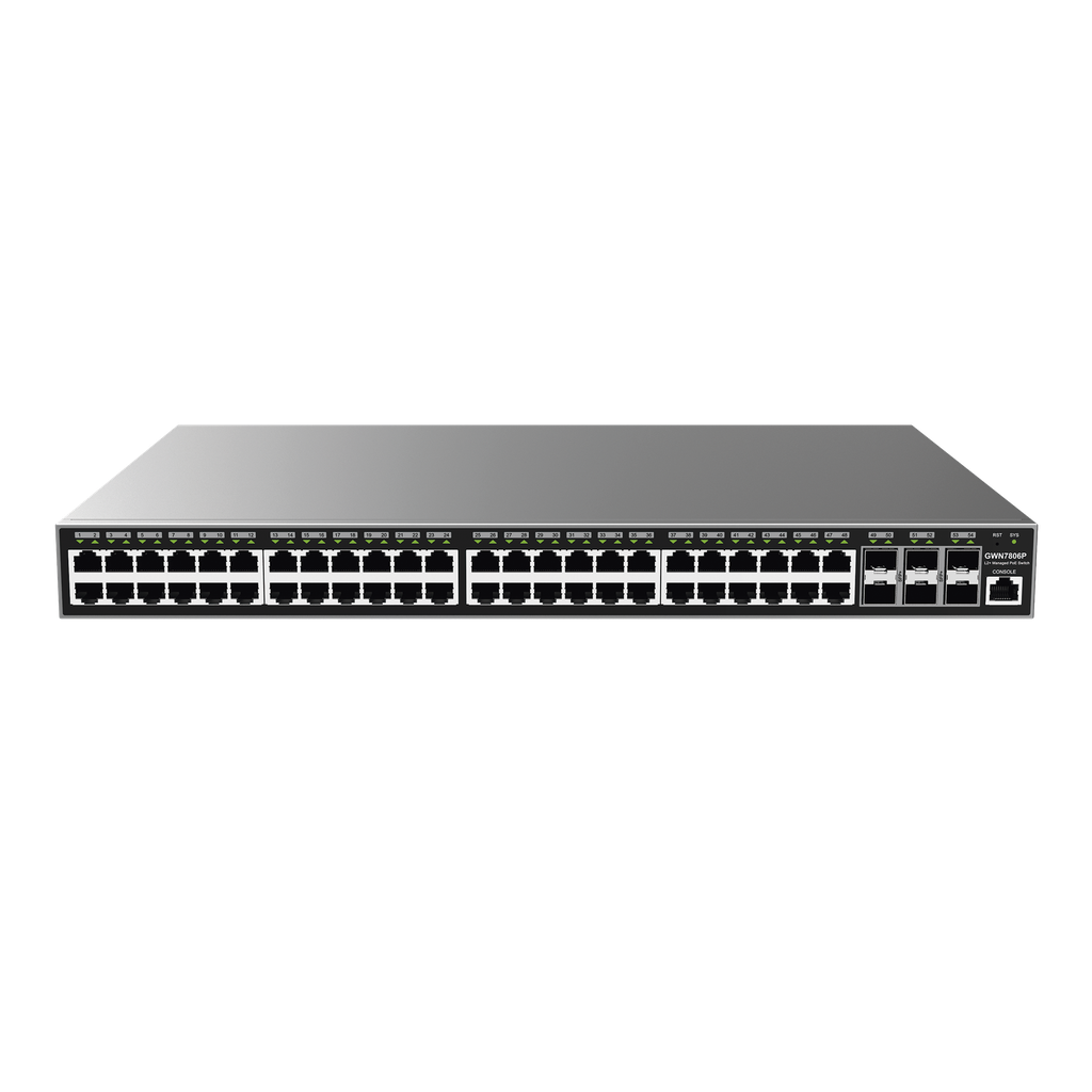 Switch Gigabit PoE+ Administrable / 48 puertos 10 / 100 / 1000 Mbps + 6 Puertos SFP+ / Hasta 400W / Compatible con GWN Cloud