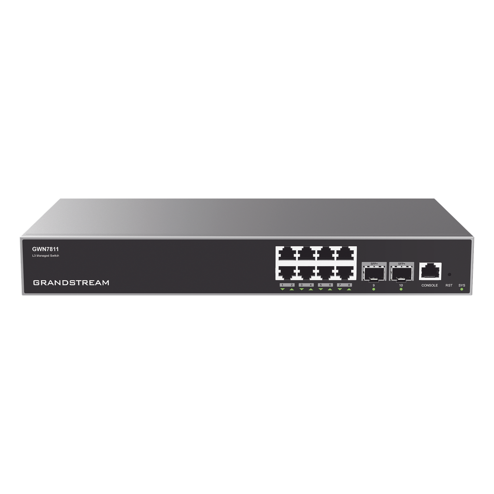 Switch Capa 3 Administrable / 8 puertos 10 / 100 / 1000 Mbps + 2 Puertos SFP+ 10 Gigabit / Compatible con GWN Cloud