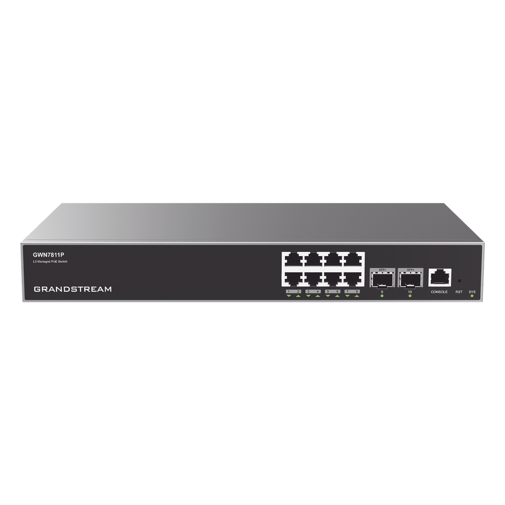 Switch administrable 8 puertos, PoE+, Gigabit, capa 3, 2 puertos SFP+