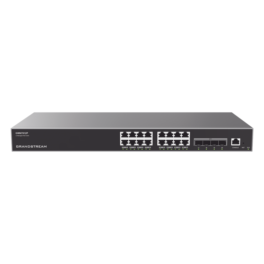Switch administrable 16 puertos, PoE+, Gigabit, capa 3, 4 puertos SFP+