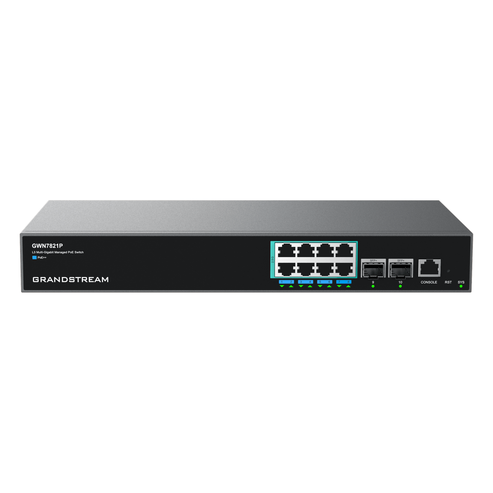 Switch administrable 8 puertos, PoE+, capa 3, 2 puertos SFP+