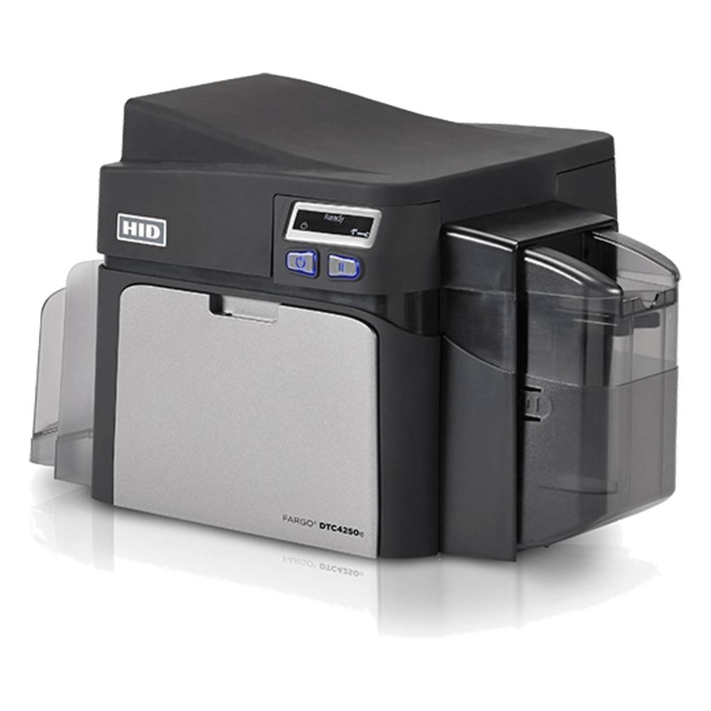 [52100] Impresora de Tarjetas ID FARGO DTC4250e / Dye Sublimation y Transferencia Térmica de Resina / Resolución 300 dpi / Seguridad AES-256 / Interfaz USB 2.0 y Ethernet / Capacidad de Tarjeta de Entrada 100 Tarjetas