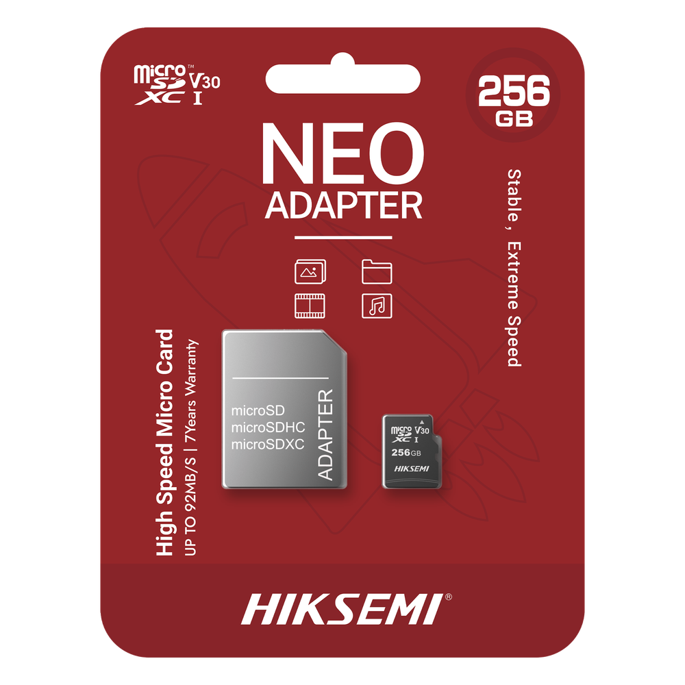 [HS-TF-C1/256G/NEO/A] Memoria microSD con Adaptador / 256 GB / Clase 10 / NAND TLC / 92 MB / s Lectura / Multipropósito